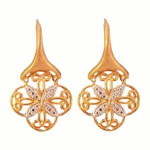 Gold Over Sterling Two Tone Clover Hinge Drop Earrings